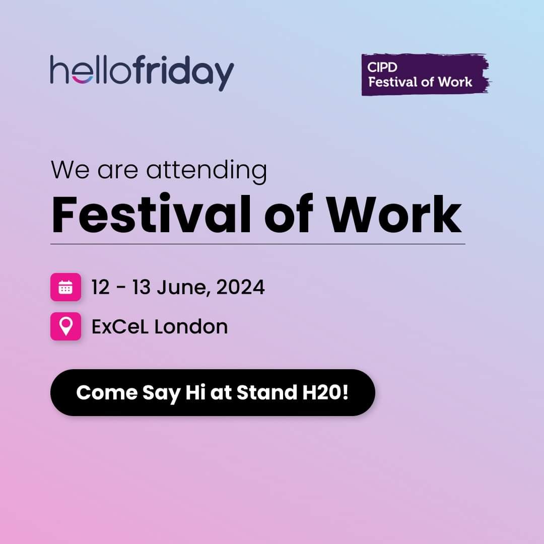 ⏳ Time is ticking down! ⏳

Team #helloFriday will be at the CIPD Festival of Work 2024 next week in London.

Swing by, grab some goodies and let’s chat about how we can make #HR even more awesome! 😎 

📍  ExCeL London

🏢 Stand H20

#CIPD #FestivalofWork #FoW24 #HRevent