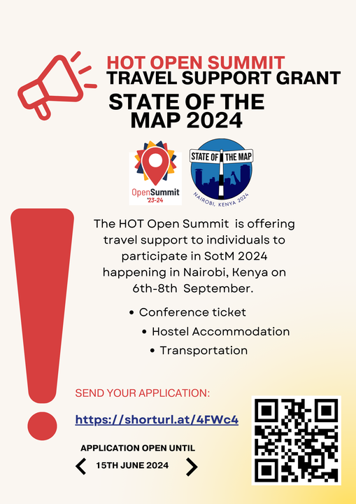 This call is still open for application, check the link for eligibility, process, and the grant size. <a href="/OSMKenya/">OpenStreetMapKE</a> is waiting to see you at the conference! #sotm2024 #osmkenya
shorturl.at/4FWc4