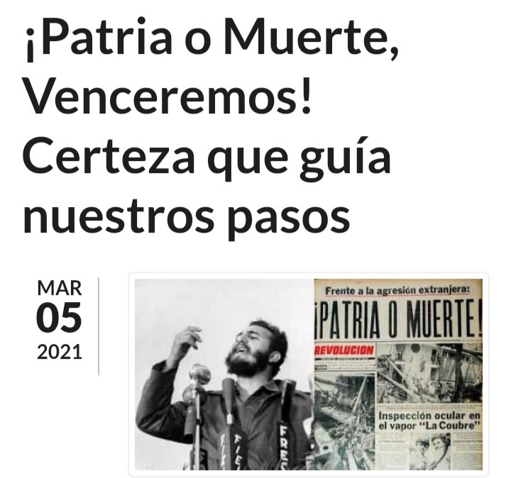 Un día como hoy #FidelPorSiempre inmortalizó el "Venceremos" para completar el "Patria o Muerte" expresado durante los sucesos del vapor *La Coubre". Por eso hoy decimos Patria o Muerte, VENCEREMOS!
Quién conmigo?
#UnidosXCuba #EstaEsLaRevolución