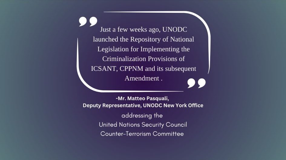 LorenzoSobrado's tweet photo. At #UNSC CTC Open Briefing on “The criminalization of terrorist offences and strengthening of #IntCoop in bringing terrorists to justice”, @UNODCNewYork highlighted our Repository of Crim. Provisions of #ICSANT, #CPPNM & #ACPPNM, funded by 🇨🇦 https://t.co/kv4mh0c8K9
#UNODC_CBRN https://t.co/SbZwDrP2Hm