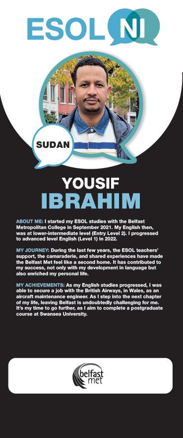 esol_ni's tweet photo. Read below about the inspiring stories from our @bfastmet #ESOL students Yousif and Salim!
Incredible achievements by both ๐๐ผ๐๐ผ
#Sudan #englishlanguagelearning
#progressionpathways https://t.co/2Y5fmKBnuX