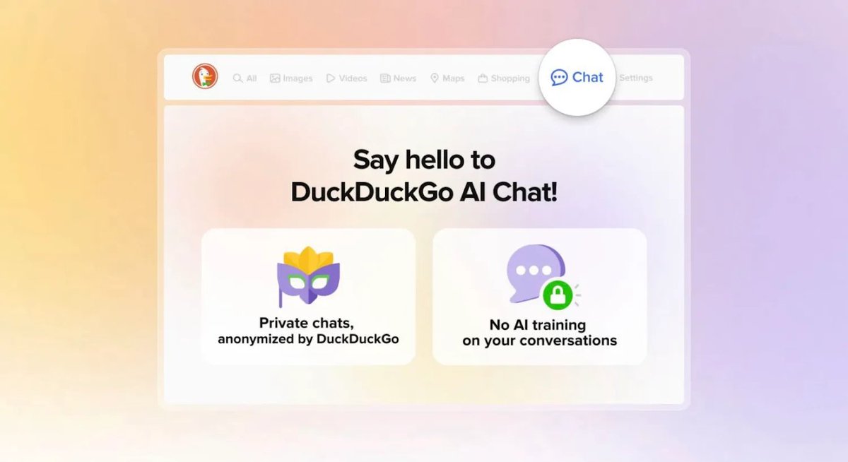 cloudbooklet's tweet image. 🔒✨Step into the future of private conversations with #DuckDuckGo’s new AI Chat! 🤖💬 Choose from multiple AI models and chat away without compromising your privacy. Say goodbye to data worries and hello to secure AI interactions! #PrivacyFirst #AIChat #TechNew ✨🔒