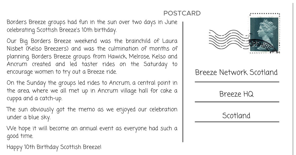 We received a postcard from our Scottish Borders <a href="/BreezeCycling/">Breeze</a> crew; check it out to see how they have been celebrating ten years of Breeze in Scotland ⤵️🎉😍