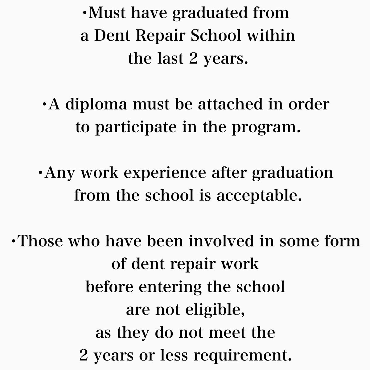 IasreJapan's tweet photo. #IASREJAPAN2024
Notice of Freshman Competition.
July 7, 2024 at 20:00 pm.(Japan time)
Applications will be accepted on a first-come, first-served basis.
Please check the image for eligibility.
#IASREJAPAN #IASRE #dentrepair #dent #pdr #paintlessdentrepair https://t.co/v1unq1jtwk