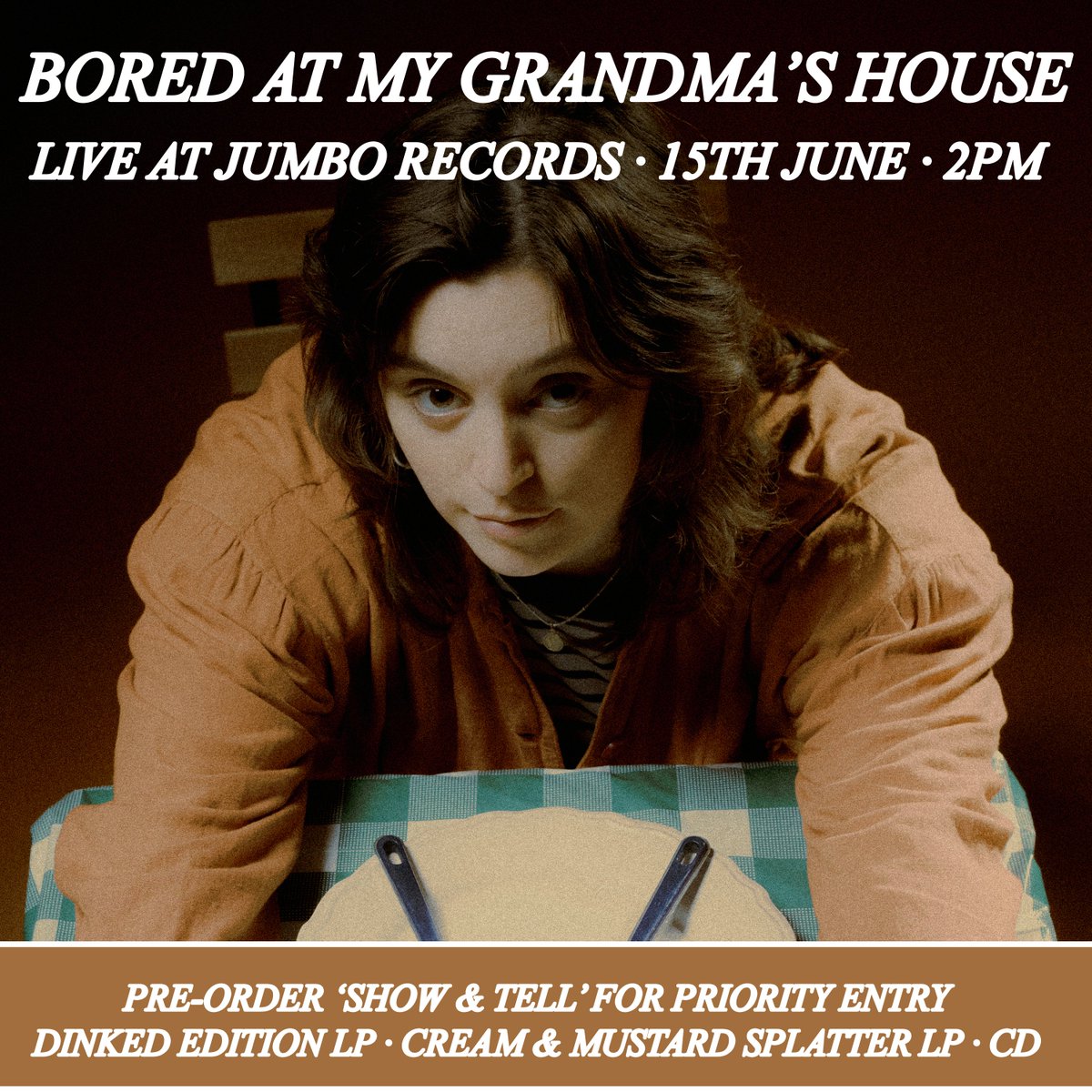 Bored At My Grandma's House In-Store! 🥳
We're excited to welcome <a href="/boredatmygrans/">Bored at My Grandma's House</a> to Jumbo for a special in-store gig on 15/06, 2pm followed by a signing. For priority entry, pre-order 'Show &amp; Tell' on <a href="/dinkededition/">DINKED</a> LP, CD or colour LP. Info ↓ jumborecords.co.uk/news-single.as…