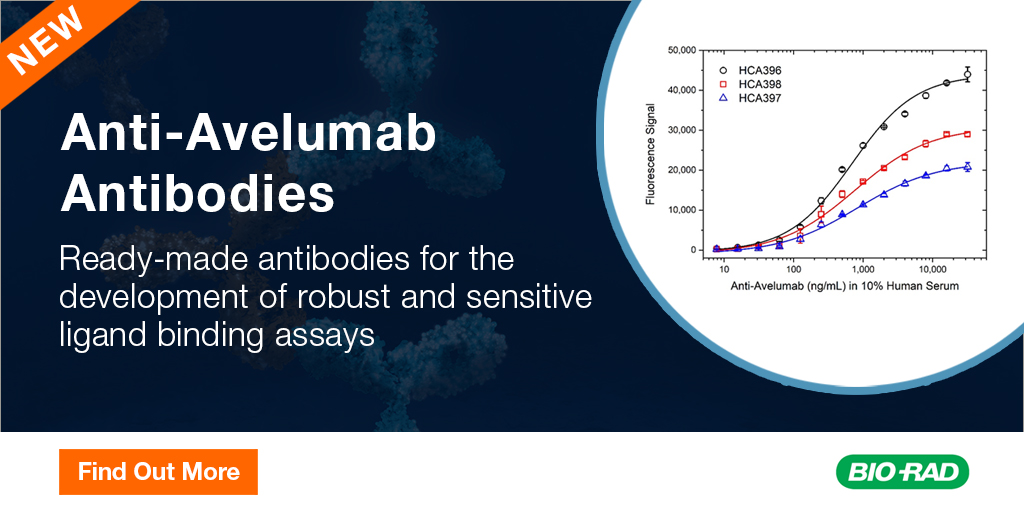 Discover Bio-Rad's range of anti-avelumab antibodies for the development of highly selective and sensitive PK and ADA assays. 
Learn more: bio-rad-antibodies.com/anti-avelumab-…

#Biotherapeutics #Biopharma #DrugDiscovery