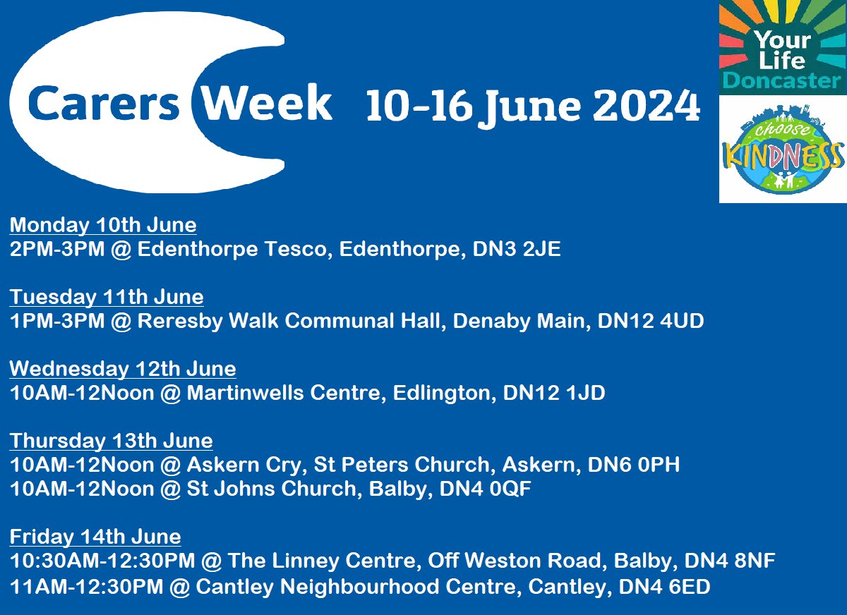 Your Life Doncaster - Wellbeing (@wbdoncaster) on Twitter photo As next week is Carers Week, the Wellbeing Team will be out and about across the City offering advice and support to the amazing Carers of Doncaster. We really hope to see you there! <a href="/MyDoncaster/">City of Doncaster Council</a> #carersweek2024 #doncasterisgreat #carers #choosekindness As next week is Carers Week, the Wellbeing Team will be out and about across the City offering advice and support to the amazing Carers of Doncaster. We really hope to see you there! <a href="/MyDoncaster/">City of Doncaster Council</a> #carersweek2024 #doncasterisgreat #carers #choosekindness