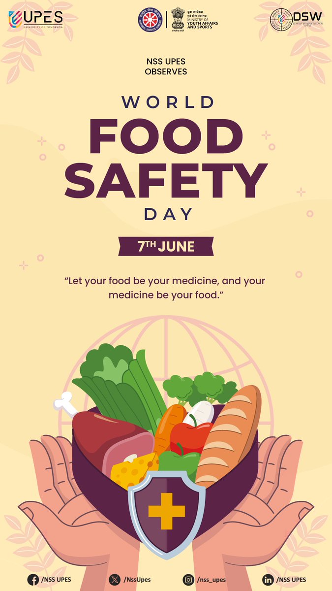 NssUpes's tweet photo. Every year on June 7th, NSS UPES celebrates World Food Safety Day🍛🍱 by teaming together with the FAO and WHO.

"Food safety: prepare for the unexpected" is this year's theme, and it emphasizes how important it is to take preventative measures to keep our food supply safe. https://t.co/Cn6AbhrZ5g
