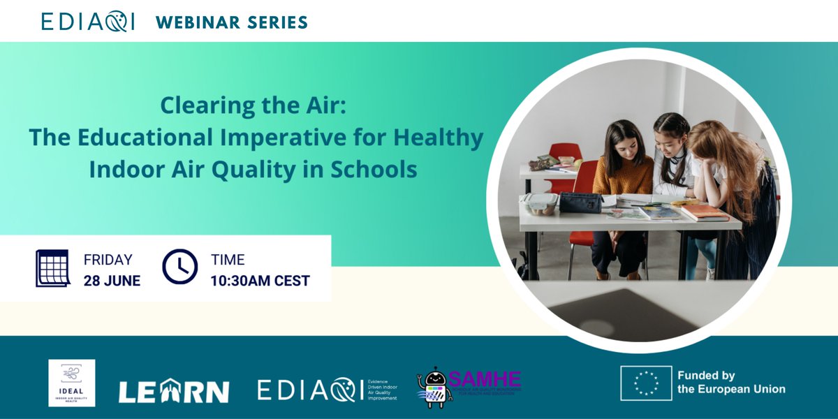 LearnProjectHeu's tweet image. 📅 Exciting news! We are pleased to announce that the #LEARNproject will co-host a session of the @ediaqi_project webinar series. Join us on June 28th to discuss indoor #airquality at #schools. Register now👉 lnkd.in/deDSPMQD