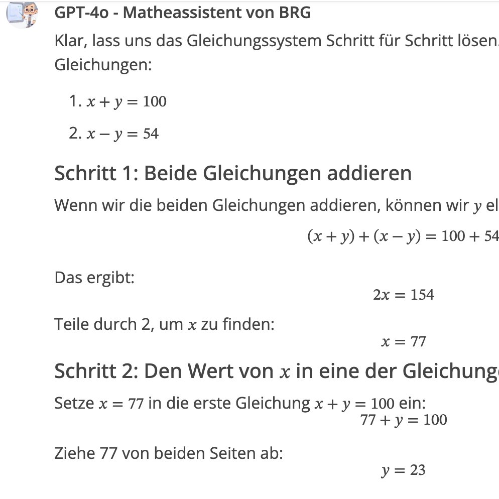 Kann #ChatGPT das Einsetzung- u. Additionsverfahren für LGS in #Mathematik
erklären? Ja, ziemlich gut sogar.  S*S arbeiten individ. u. in eig. Tempo mit #ChatGPT als Tutor.  Manche lernen u. üben ein Verfahren an leichten Bsp., andere zwei u. bearbeiten schwierige Aufgaben.
#twlz