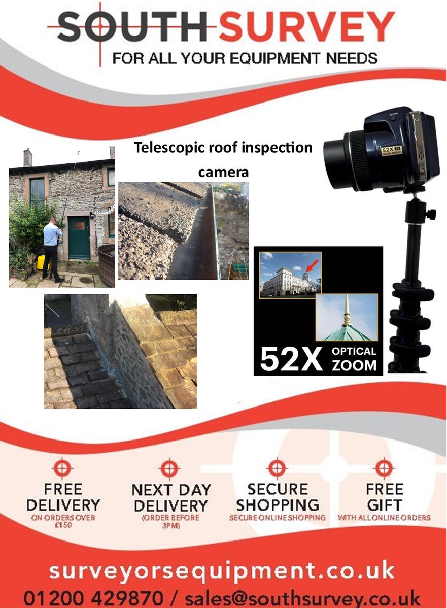 Telescopic roof inspection camera now with 52x zoom camera.
surveyorsequipment.co.uk/inspection-det…