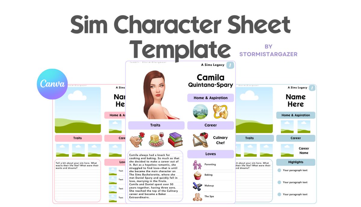MamaPSims's tweet photo. Download this FREE Canva template to create your own Sim character cards! Made by StormiStargazer on Tumblr #sims4
https://t.co/DfKNpYVVqT https://t.co/4jhhKIsRlT