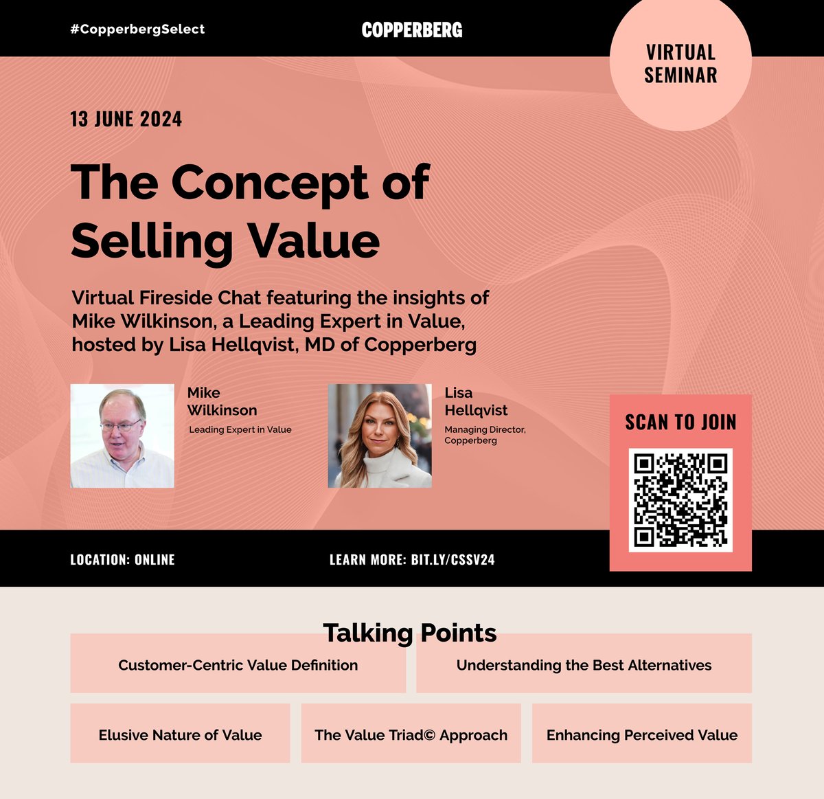 CopperbergAB's tweet image. ▶️ Up Next: #SellingValue webinar feat. Mike Wilkinson! Tune in June 13 for a 90-min live broadcast on understanding &amp;amp; defining value in sales. Get live and on-demand access + connect with peers!

Register here 👉 bit.ly/cssv-24

#ValueSelling #Aftermarket #manufacturing