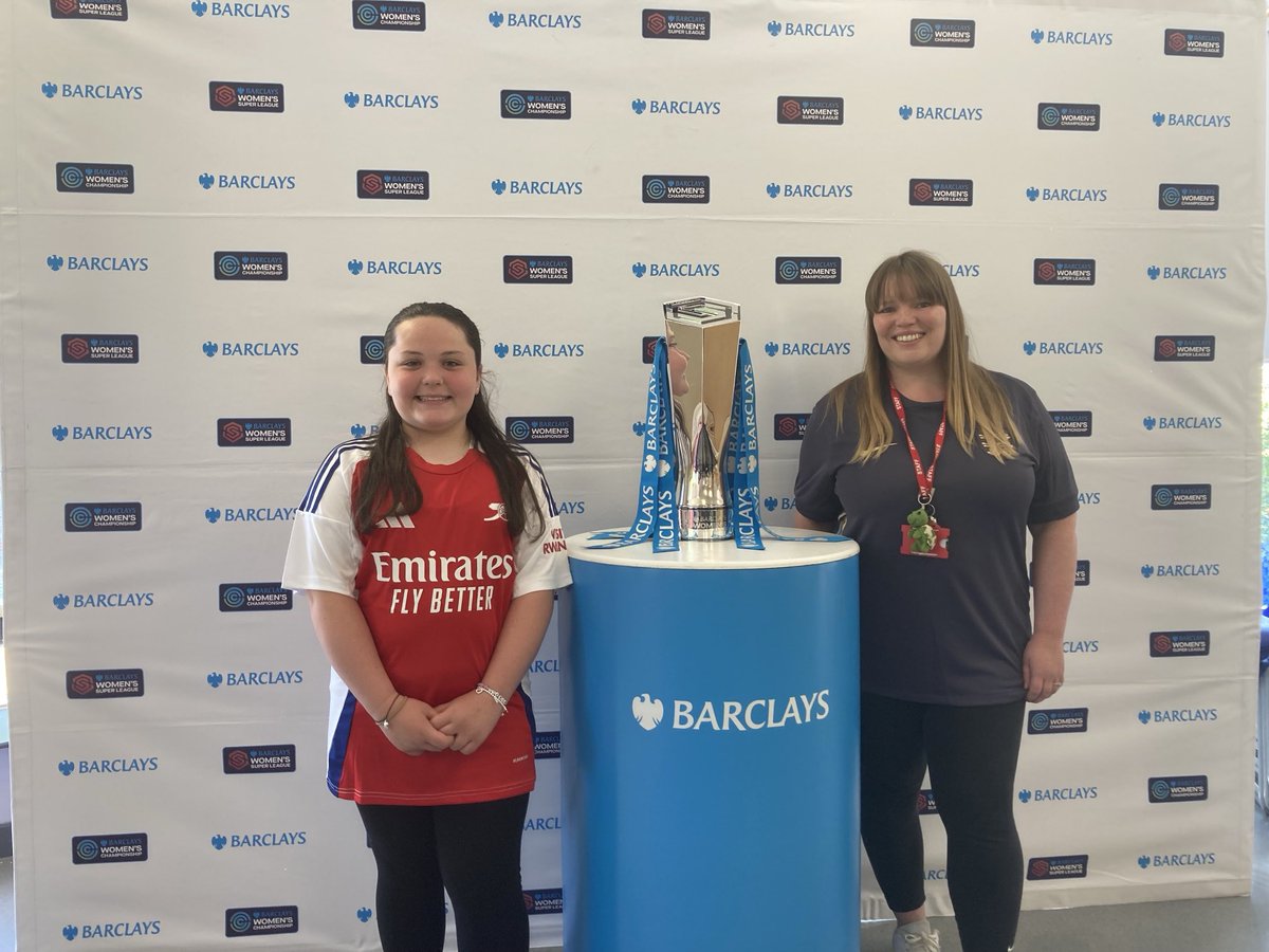 Very excited to welcome the Women’s Super League trophy to our school today! ⁦<a href="/BarclaysWSL/">Barclays Women's Super League</a>⁩ #barclaysWSL