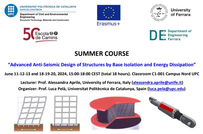 🌍Curso de Verano: Protección Antisísmica Avanzada🌍

🗓 Fechas: 11-12-13 y 18-19-20 de junio 2024⏰ Horario: 15:00-18:00 (18h totales)
📍Lugar: Sala C1-001, Campus Nord UPC
👩‍🏫Prof. Alessandra Aprile
👨‍🏫Organización: Prof. Luca Pelà
🔗 Inscripción gratuita: forms.gle/9jToax8s8m4t1W…
