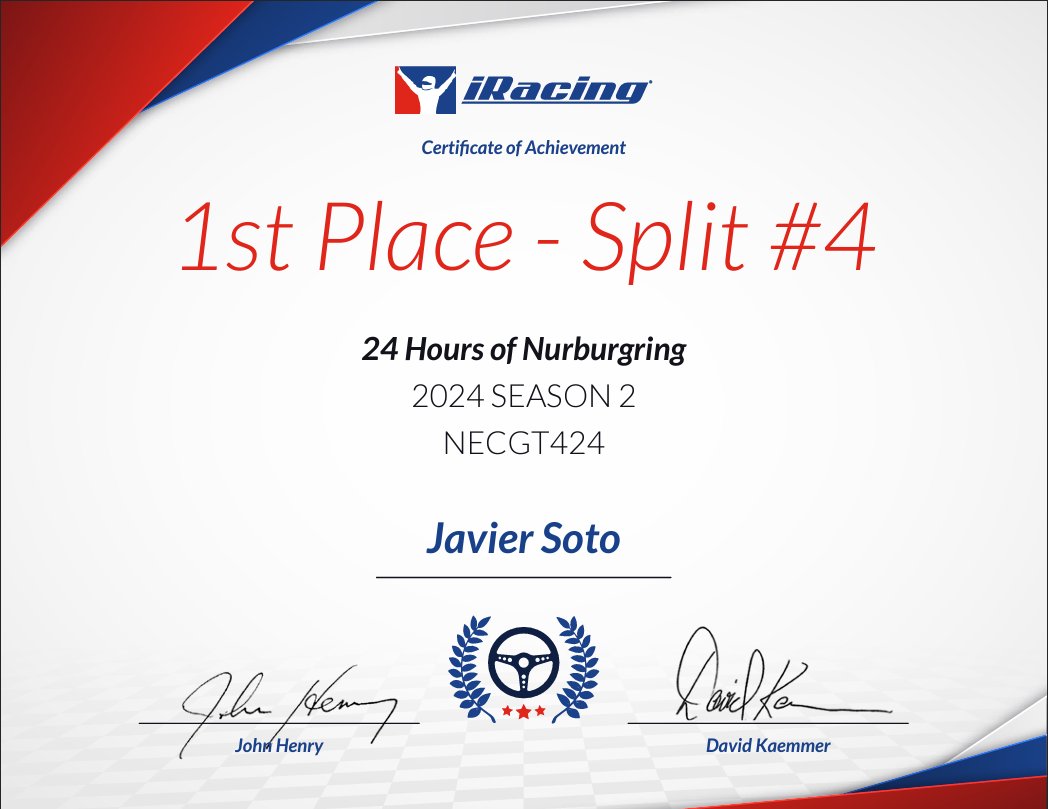 Stradi81's tweet photo. ¡¡Ya tenemos los diplomas de esta temporada!!

Mi mejor temporada desde que empecé en @iRacing en el año 2011

🏆P1 en las 24h Nurburgring con @keny500 y @saxogaming 

🏆P1 en la serie Ring Meister

Gracias por seguir disfrutando de nuestro contenido🧡
Ahora... vamos a por más 😉 https://t.co/7PviF4p0lq