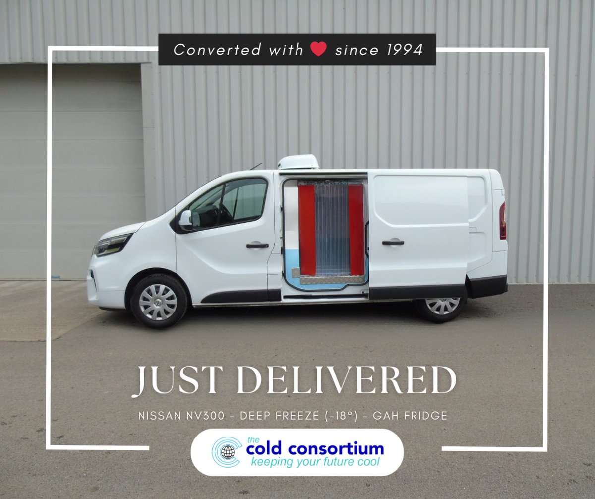 coldconsortium's tweet photo. 🎉 Just Delivered: Nissan NV300 turned high-spec Freezer Van, chilled to -18°C by a roof-mounted GAH unit. Super-thick doors keep goods colder for longer. Budget-friendly without sacrificing functionality. Follow for more Cold Consortium Conversions!  #BudgetFreeze #NissanNV300 https://t.co/v7RWTTIlQm