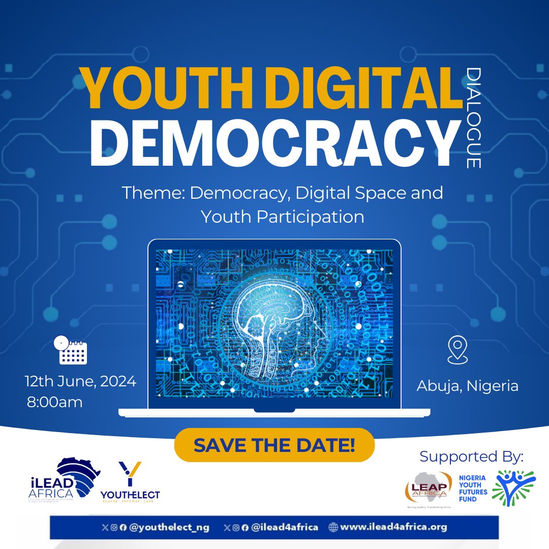 ilead4africa's tweet photo. ๐ข We are thrilled to announce the first edition of the Youth Digital Democracy Dialogue #YDDD in commemoration of Nigeria Democracy Day on June 12th! This groundbreaking event is part of our #YouthElectProject, proudly supported by @LEAPAfrica @ng_youthfund
#iLEADAfrica https://t.co/ctCAJkQvbU