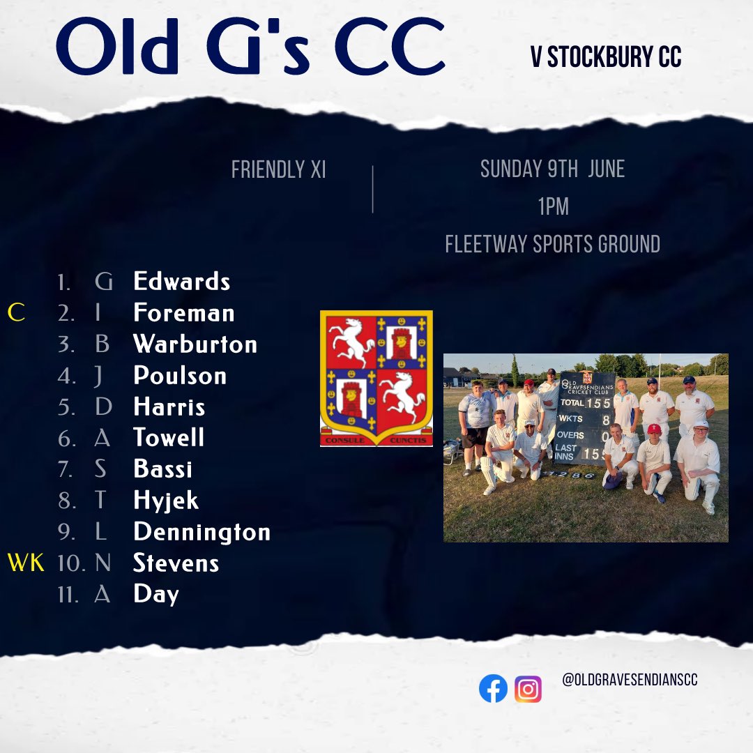 OldGsCC's tweet photo. Friendly action against Stockbury CC this Sunday. https://t.co/YbPFAegyhp