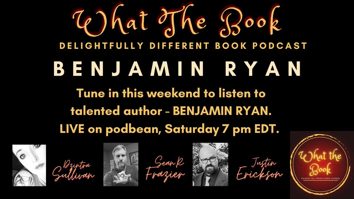 #bookers

This week we sit and talk to the fabulous author <a href="/brclothwrites/">Author Benjamin Ryan</a> 

Come listen and interact #LIVE on <a href="/podbean/"></a> or catch up at your leisure on <a href="/Spotify/">Spotify</a> 

Hosted by
<a href="/TheCleftonTwain/">Sean R. Frazier, Author</a> 
@maladjustined 
<a href="/DzintraSullivan/">Dzintra - Author</a>