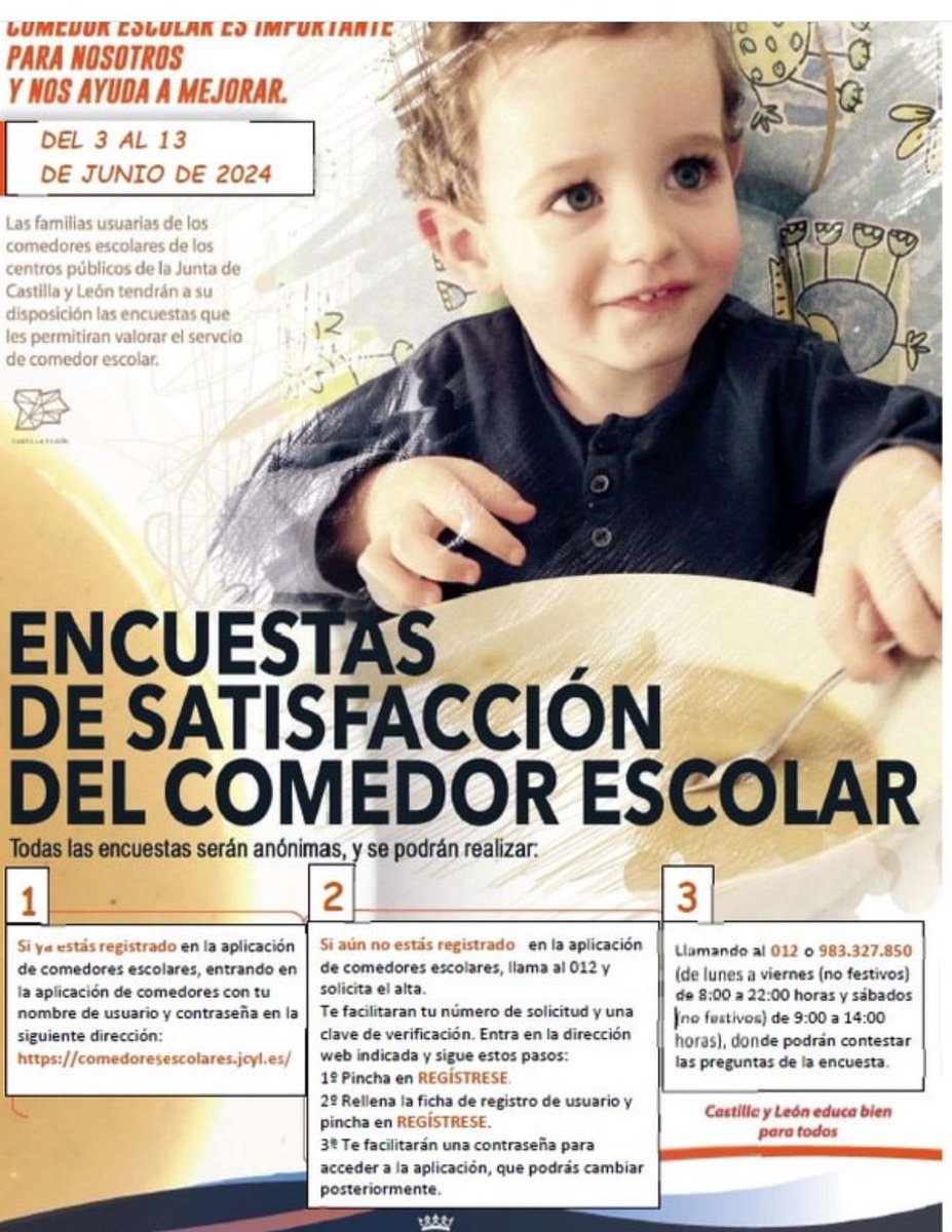 CEIPCampoCruz's tweet photo. Desde el 3 al 13 de junio, plazo para presentar encuestas de satisfacción del comedor escolar. Se puede completar en la aplicación de comedores, en el teléfono del comedor, o en secretaría. https://t.co/7Yy7lsKRHN