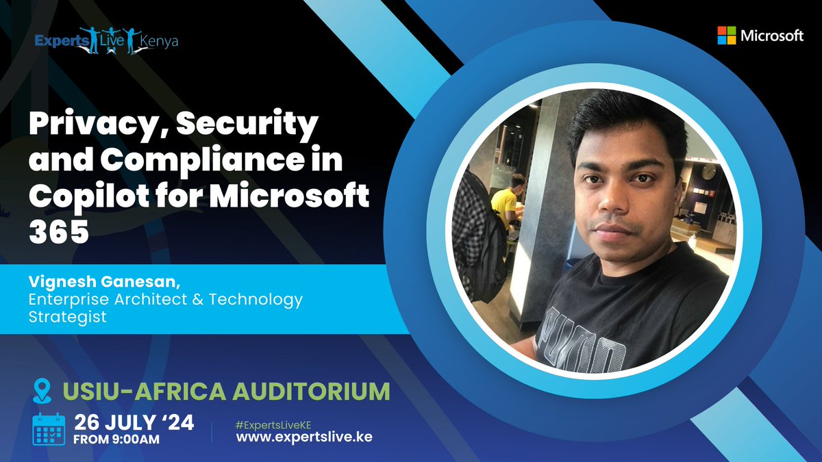 ExpertsLiveKE's tweet image. Did you know we have #Microsoft365 sessions planned for #ExpertsLiveKE too? Now you know!
@cloudvignesh , a technology Strategist will speak about #privacy , #Security & #Compliance in Copilot for M365! On 26th July.
Do not miss! Register here
bit.ly/RegisterExpert…