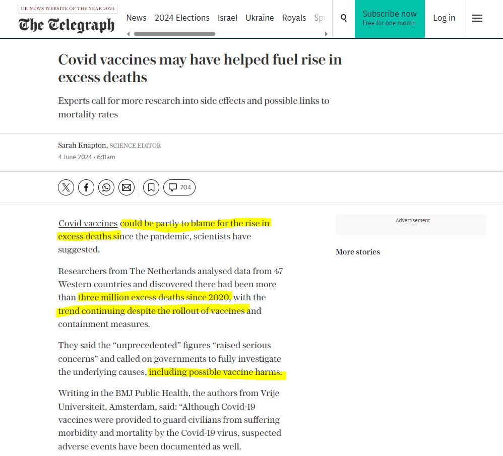 WeiseFranklin's tweet photo. Um recente artigo no Telegraph trazia uma alerta bombástico: as vacinas contra Covid poderiam ter contribuído para os 3 milhões de óbitos em excesso em 47 países analisados por um estudo holandês.

E agora? O que os dados nos contam?
Vem comigo que eu explico:
🧶 https://t.co/RqK04NKxRp