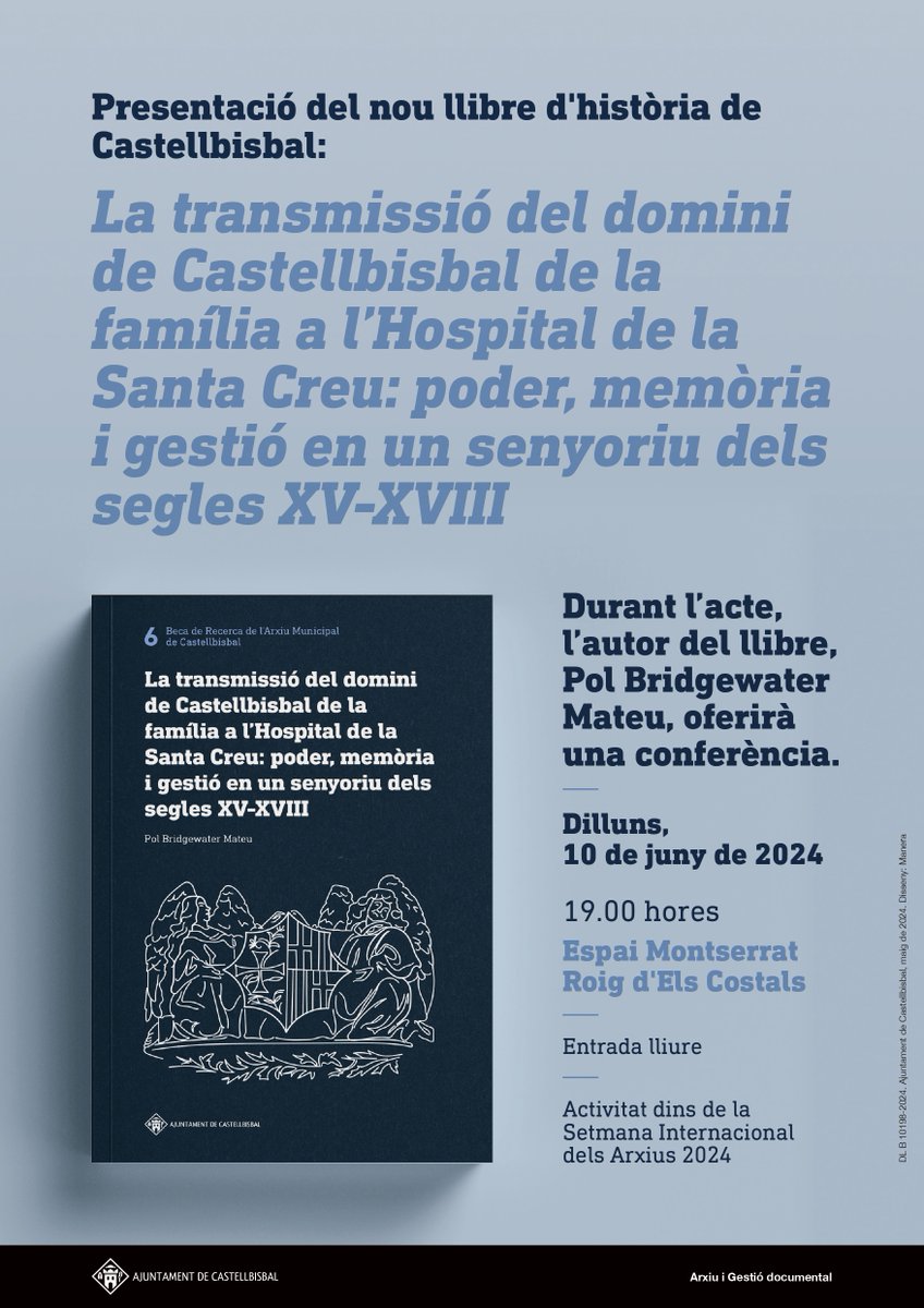 El proper dilluns presentem el llibre de Pol Bridgewater amb pròleg de <a href="/MariaSolerSala/">Maria Soler Sala</a> sobre l'Hospital de la Santa Creu <a href="/santpaubcn/">Recinte Modernista de Sant Pau</a> i #Castellbisbal. Acte dins de la Setmana Internacional dels Arxius #SIA2024.
📆10 juny, a les 19.00 hores. Els Costals. #arxius <a href="/CastellCultura/">CastellbisbalCultura</a>