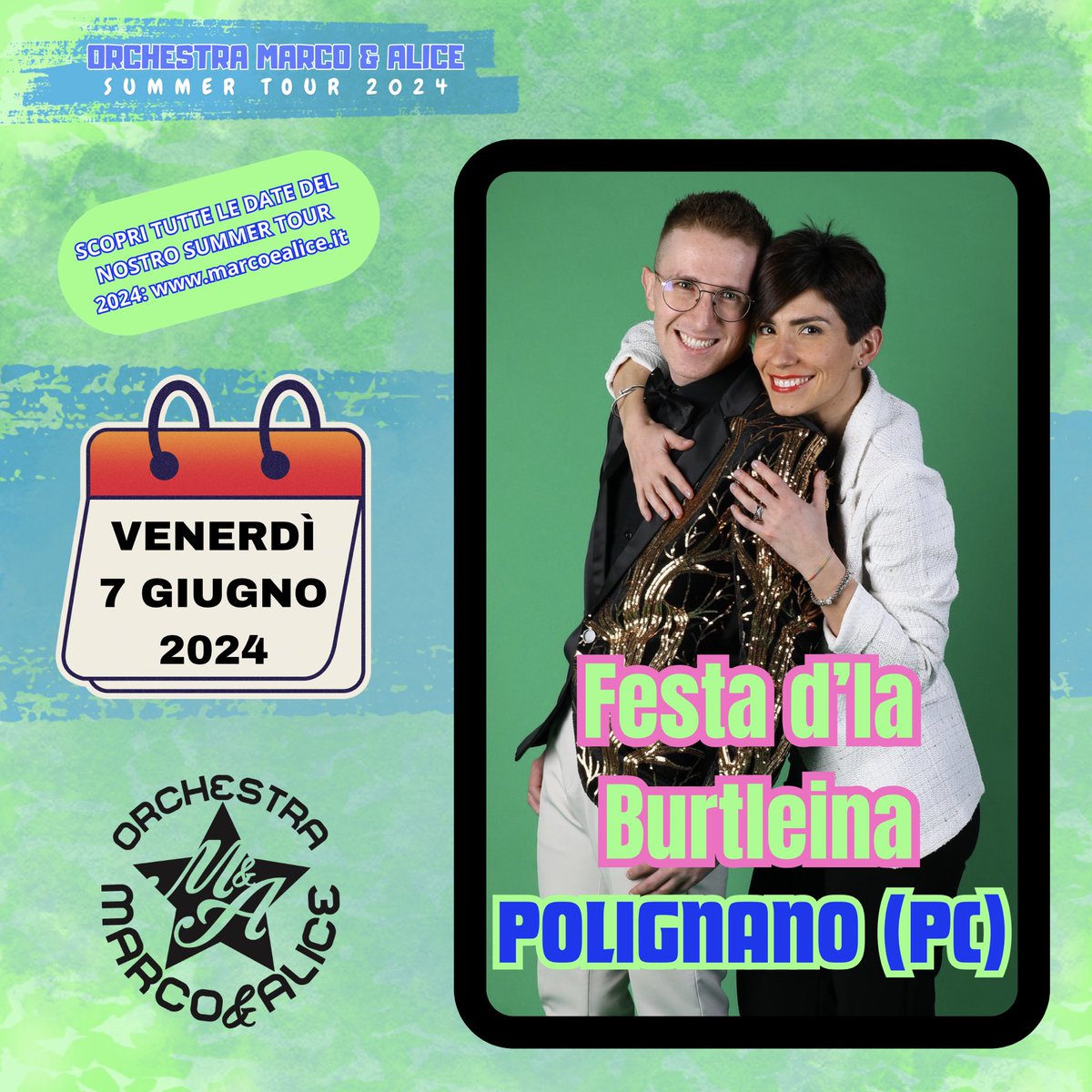 Marco_e_Alice's tweet photo. Che fantastica giornata di sole! ☀️☀️☀️
Questa sera torniamo con piacere alla bellissima festa d’la Burtleina a Polignano (PC)! Si mangia benissimo e poi si balla fino a tardi! Vi aspettiamo numerosi e carichi, Amici! 🎵♥️🔥 #orchestramarcoealice #summertour2024 ☀️☀️☀️ https://t.co/tELbWPxzSq