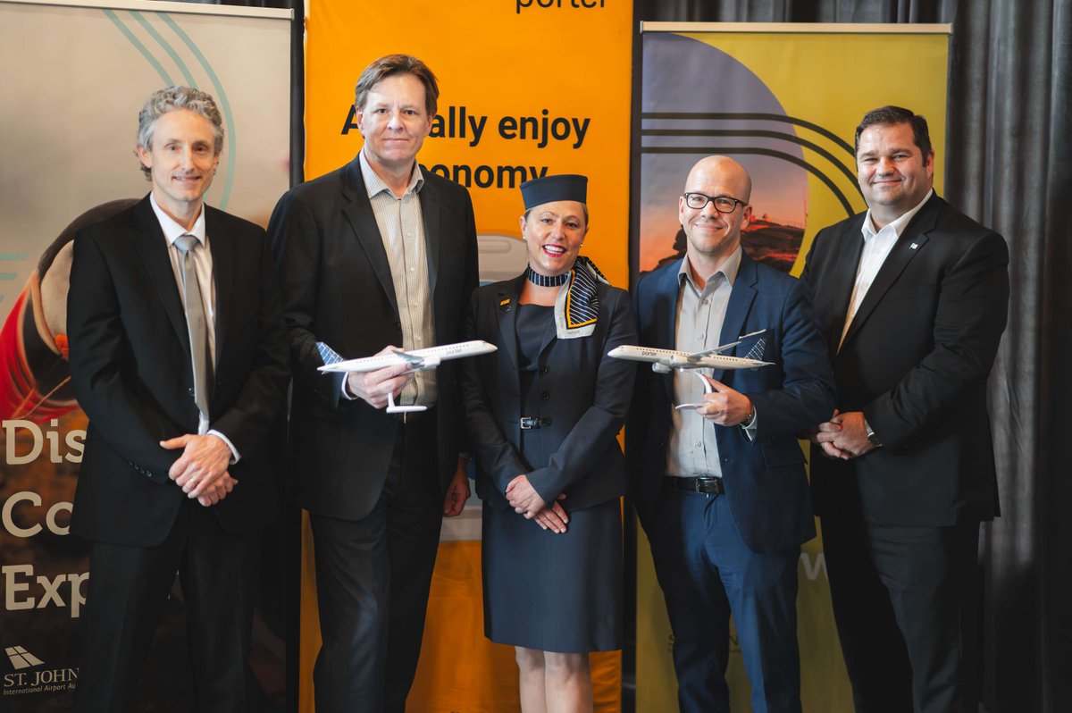 stjohnsairport's tweet photo. Welcome back to the YYT network, Ottawa! 

This route re-connects our provincial and national capitals, and we were thrilled to celebrate with stakeholders and passengers. Thank you @porterairlines for continuing to invest in Newfoundland and Labrador. https://t.co/zLKdYgfRFJ