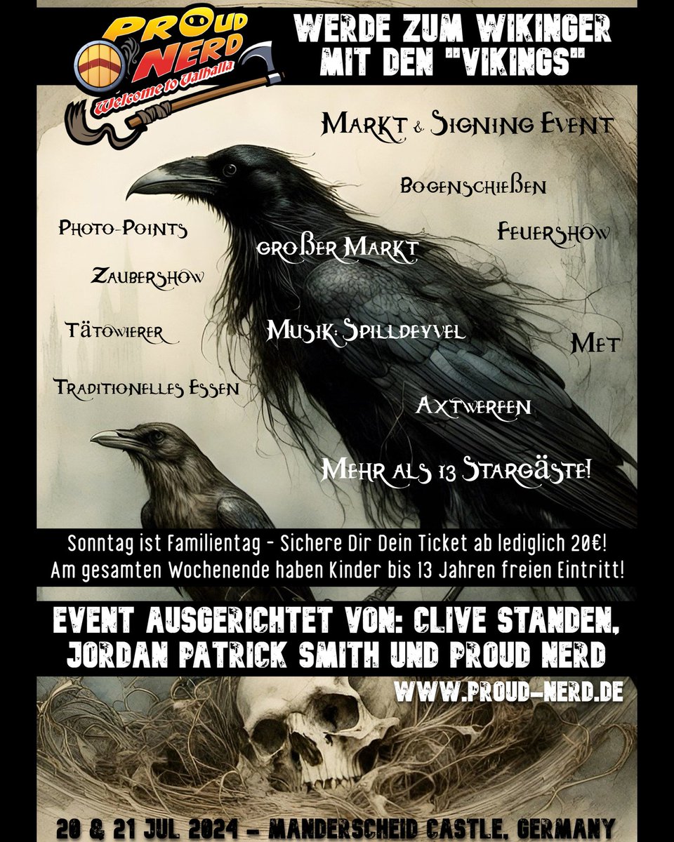 ProudNerdCons's tweet photo. 20. & 21.07.2024 in Manderscheid:
🪓Proud Nerd - Welcome to Valhalla🪓
Info: https://t.co/XxcvGLWnGT
#proudnerd #welcometovalhalla #vikings #vikingsfamily https://t.co/uwxYJrbYAz