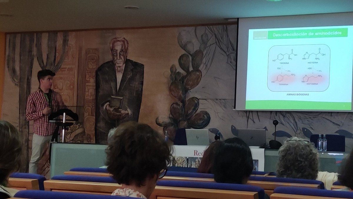 MolMicro_LAB's tweet photo. Ángel Casado predoctoral de @MolMicro_LAB @iplacsic @FINBAsturias presenta sus resultados sobre la búsqueda de bacterias productoras de B-feniletilamina en la 17 reunion @RedBAL9 #RedBal https://t.co/LnL8QXiMgY