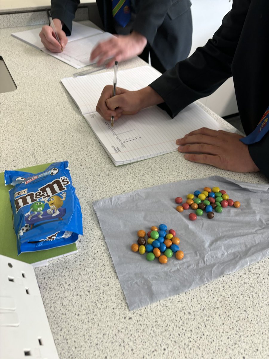 KingsS4L's tweet photo. Mr Rowlands’ Year 10 students are investigating radioactive decay with the help of M&amp;Ms! ⁦@mmschocolate⁩ ⁦@KingsSchoolOSM⁩ https://t.co/R67JgKwc9N