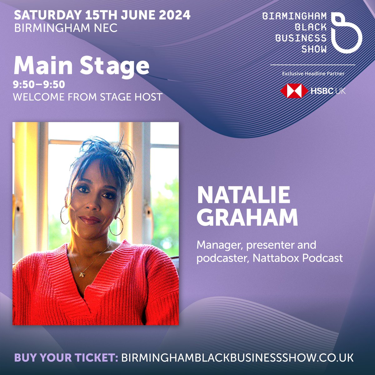 I'll be hosting the Main Stage for this years <a href="/UKBBSHOW/">UK Black Business Show</a> on the 15th June at the NEC! This is a fantastic event created to inspire &amp; connect black business owners &amp; professionals. 20 free tickets available using code NATALIE24 via the link below:

birminghamblackbusinessshow.co.uk/book-tickets/