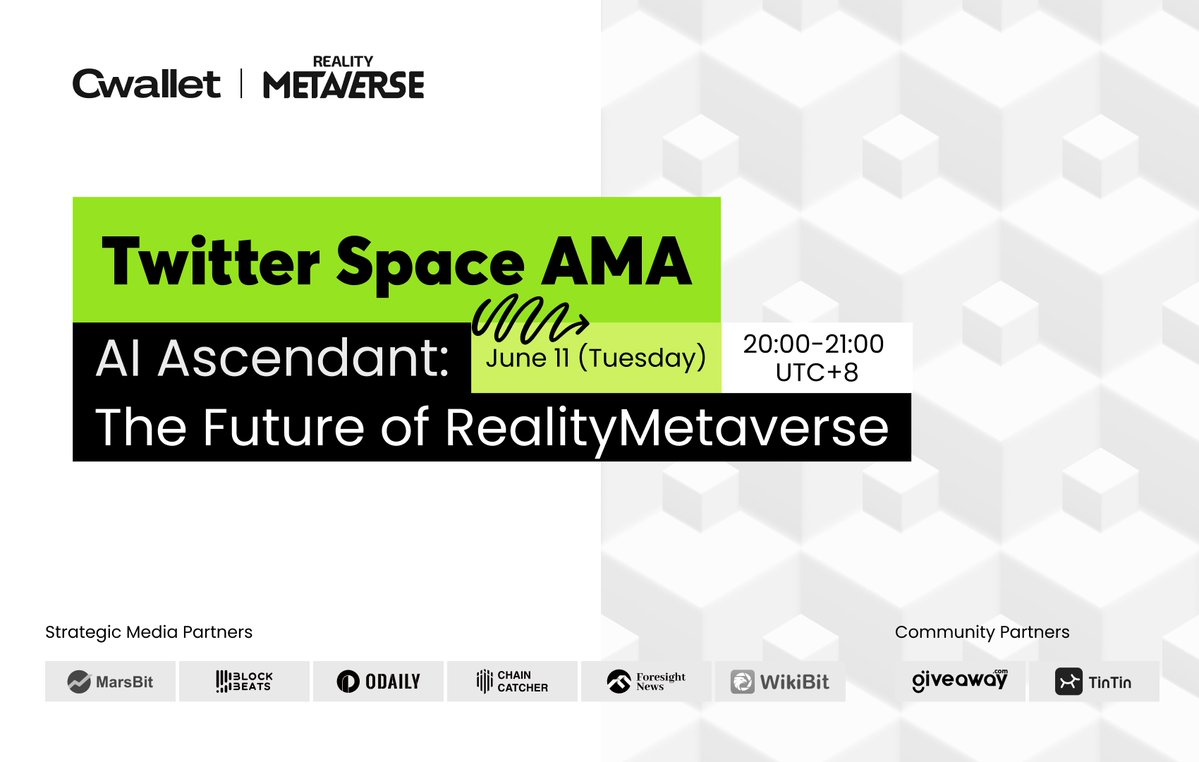 Cwallet (@cwalletofficial) on Twitter photo 🔔Buckle Up for the Future!🛸
Cwallet x Reality Metaverse
🛺AI Ascendant: The Future of RealityMetaverse
🗓️June 11th (Next Tuesday) 8:00 PM UTC+8
👨🚀Special Guest: <a href="/Realitymeta/">Reality Metaverse</a>
** LuckyBox surprises! **
Don't miss out! Set your reminder👉x.com/i/spaces/1mrxm…
#metaverse 🔔Buckle Up for the Future!🛸
Cwallet x Reality Metaverse
🛺AI Ascendant: The Future of RealityMetaverse
🗓️June 11th (Next Tuesday) 8:00 PM UTC+8
👨🚀Special Guest: <a href="/Realitymeta/">Reality Metaverse</a>
** LuckyBox surprises! **
Don't miss out! Set your reminder👉x.com/i/spaces/1mrxm…
#metaverse