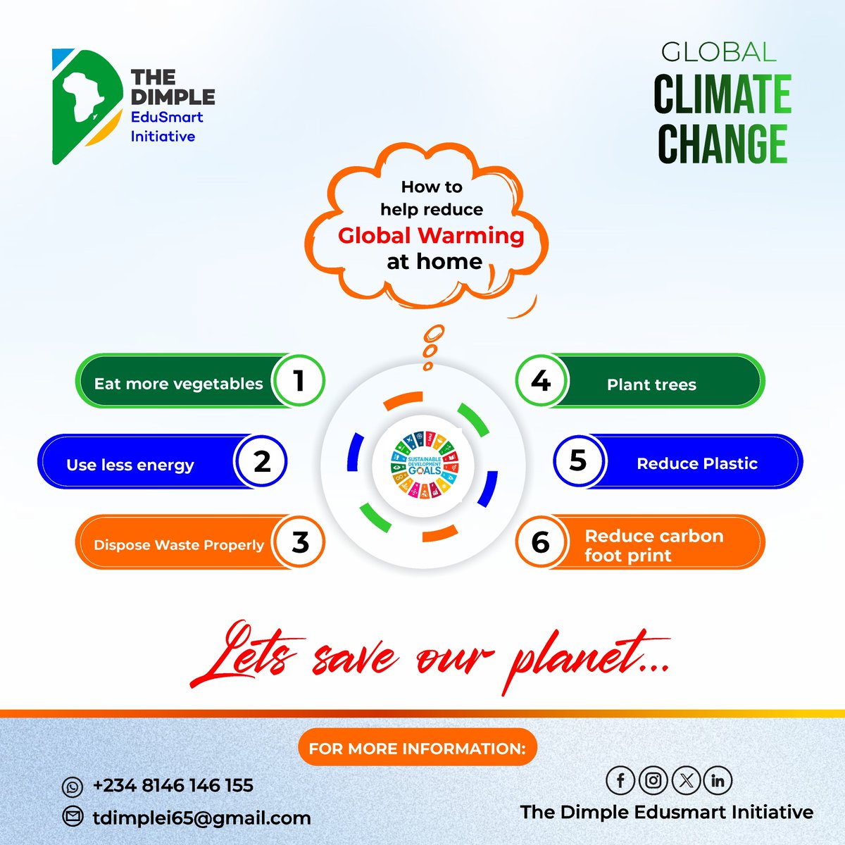 The_dimpleI's tweet photo. Climate change is real and urgent. 🌍 
Our actions today impact tomorrow. Reduce carbon footprints, embrace renewable energy, and advocate for policies that protect our planet. 
Together, we can fight climate change and secure a sustainable future for generations to come. 
#sdg13 https://t.co/cXP6z7iwCq