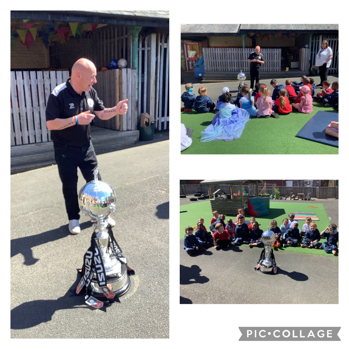 Tony Carter from Gateshead Football Club came to show us the trophy they had won. It shone brightly in the sunshine and was very heavy! <a href="/FallaParkSchool/">Falla Park Community Primary School</a> <a href="/Miss_Carr_Falla/">Miss Carr</a>