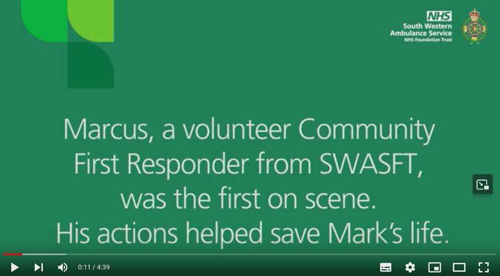 Supported by another #CFR, #Paramedic and Critical Care Paramedic who were alerted through the <a href="/GoodSamApp/">GoodSAM</a>, they had a pulse and had Mark off the roof before the first #ambulance arrived on scene!  #AmbulanceVolunteering at its finest💚.

Watch the film at youtube.com/watch?v=bpnKGh…
