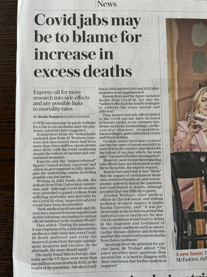 WeiseFranklin's tweet photo. Um recente artigo no Telegraph trazia uma alerta bombástico: as vacinas contra Covid poderiam ter contribuído para os 3 milhões de óbitos em excesso em 47 países analisados por um estudo holandês.

E agora? O que os dados nos contam?
Vem comigo que eu explico:
🧶 https://t.co/RqK04NKxRp