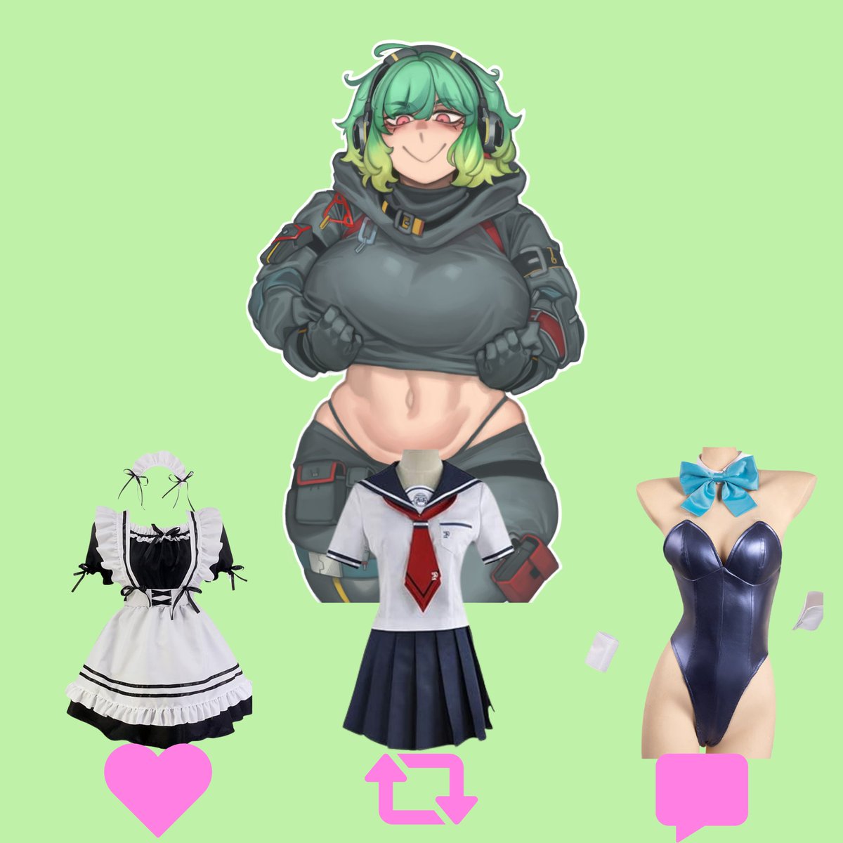 CHOOSE HER NEXT OUTFIT ~

a follow is all 3 🎧🥬