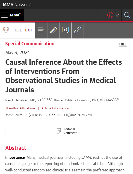 From @JAMA_Current: Special Communication examines drawing causal inferences about the effects of interventions from observational studies in medical journals and suggests a framework that might be used. ja.ma/4ccyVCp