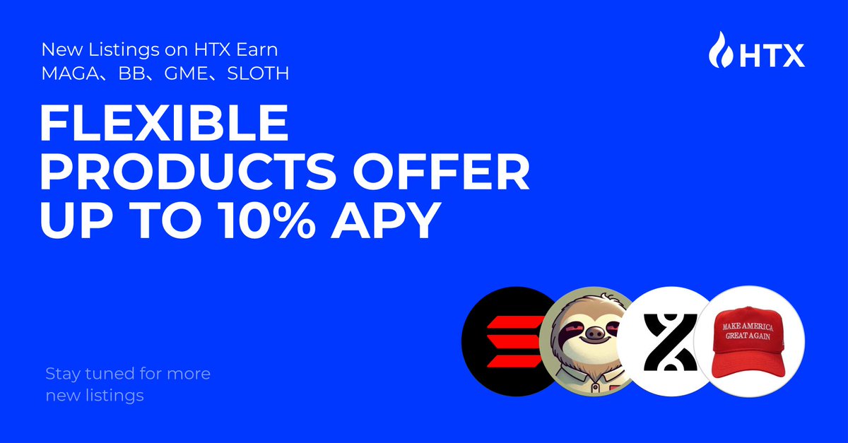 #HTX Earn New Listing! 🚨

Subscribe $MAGA $GME $SLOTH &amp; $BB
Earn Up To 10% APY!

Subscribe now htx.com.kg/en-us/financia…