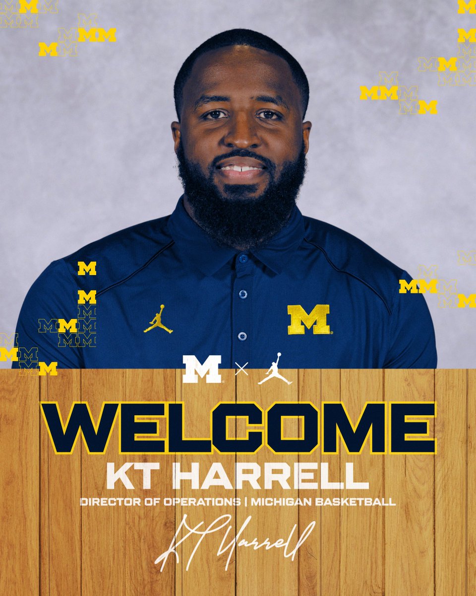 umichbball's tweet photo. 🗞 STAFFING NEWS! 🗞 

U-M coach Dusty May announced hiring the Wolverine's new Director of Basketball Operations K.T. Harrell. Head to the link below to get all the details on the newest Wolverine staff member!

Release | https://t.co/rPat5Qaan0

#GoBlue https://t.co/rBNrXcpNK5