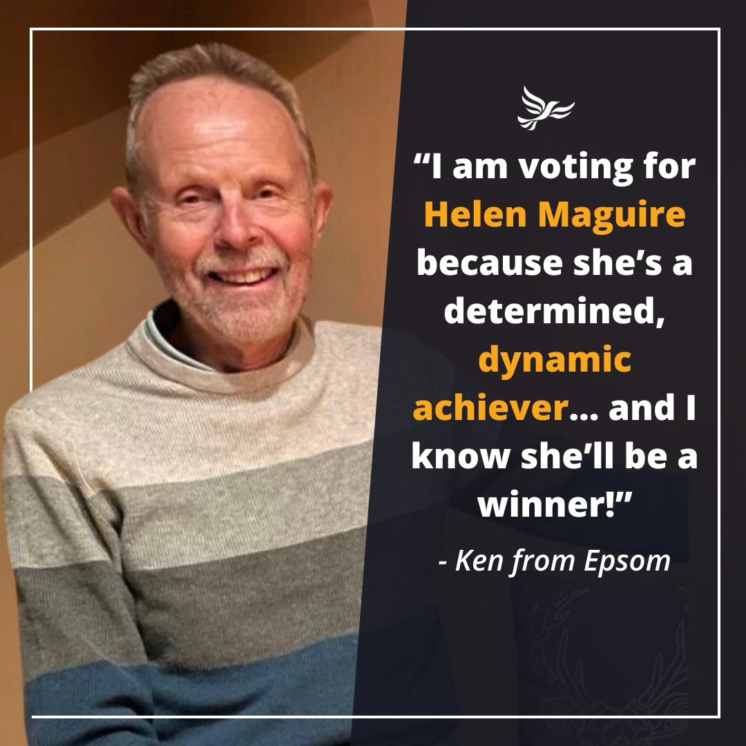 helenmaguiremp's tweet photo. Ken from #Epsom says:

"I am voting for Helen because she's a determined, dynamic achiever...and I know she'll be a winner!"

Thank you Ken 🔶🙏

#reasonstovote #votelibdem #timeforchange #forafairdeal #ewell #ashtead #leatherhead https://t.co/0xaSdjp6z8