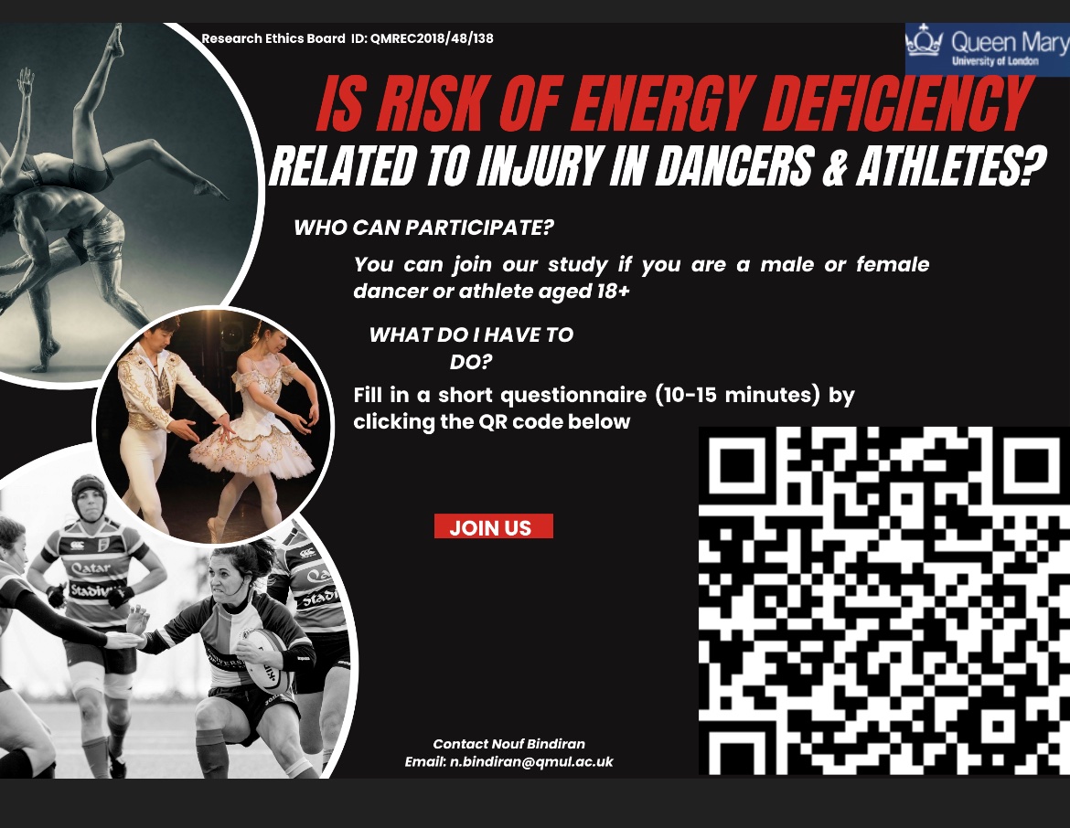Manuela Angioi, PhD SFHEA FIADMS (@manuangioi) on Twitter photo If you are a dancer on any form of training/level please help us understanding better the relationship between energy deficiency and MSk injuries - see QR code 👇 If you are a dancer on any form of training/level please help us understanding better the relationship between energy deficiency and MSk injuries - see QR code 👇