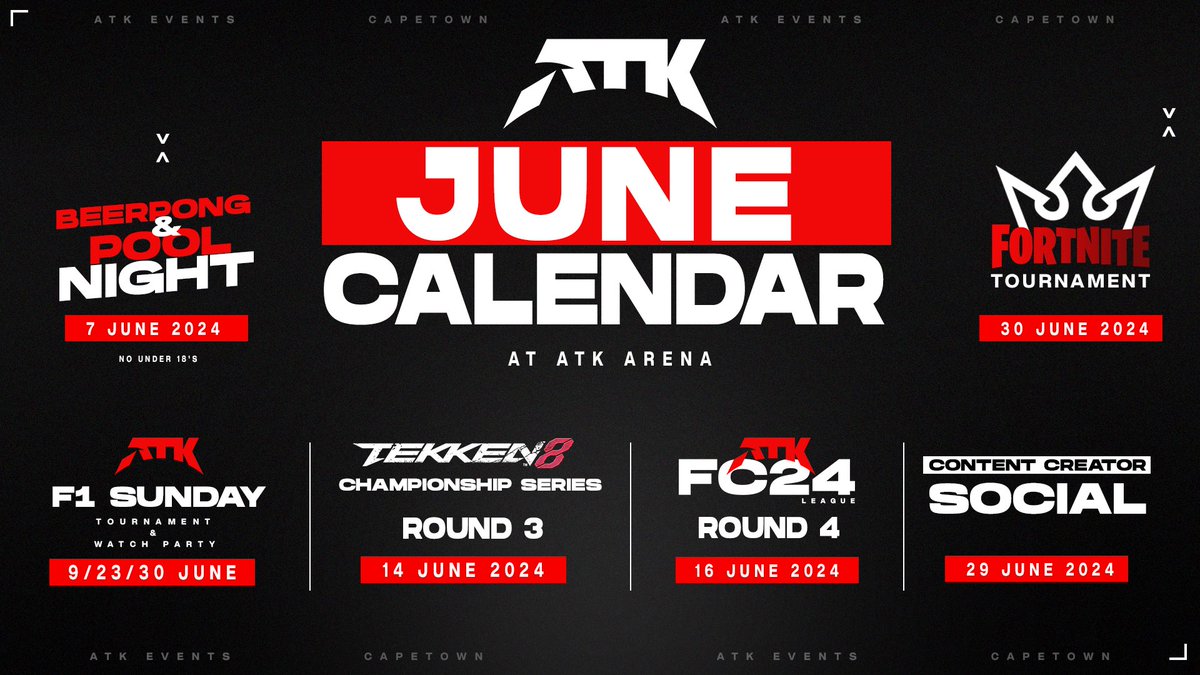 ATK (@atkarena) on Twitter photo Save the date for our thrilling June events! We’ve got plenty in store and can’t wait to create unforgettable memories and share some laughs with you.🫶🏻
Keep an eye on our social pages for more details, and get ready for an amazing time!🍻🔥
#PlaySeriously #ATKArena Save the date for our thrilling June events! We’ve got plenty in store and can’t wait to create unforgettable memories and share some laughs with you.🫶🏻
Keep an eye on our social pages for more details, and get ready for an amazing time!🍻🔥
#PlaySeriously #ATKArena