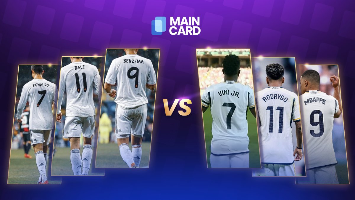 Now <a href="/realmadrid/">Real Madrid C.F.</a> have an incredible trio in attack again - and even with the same numbers! Which one of them is cooler? 

💪 - BBC Top Three
⚽️ - <a href="/vinijr/">Vini Jr.</a> , <a href="/RodrygoGoes/">Rodrygo Goes</a> and <a href="/KMbappe/">Kylian Mbappé</a> will tear everyone apart

Join the vibrant Maincard community for an unparalleled gaming
