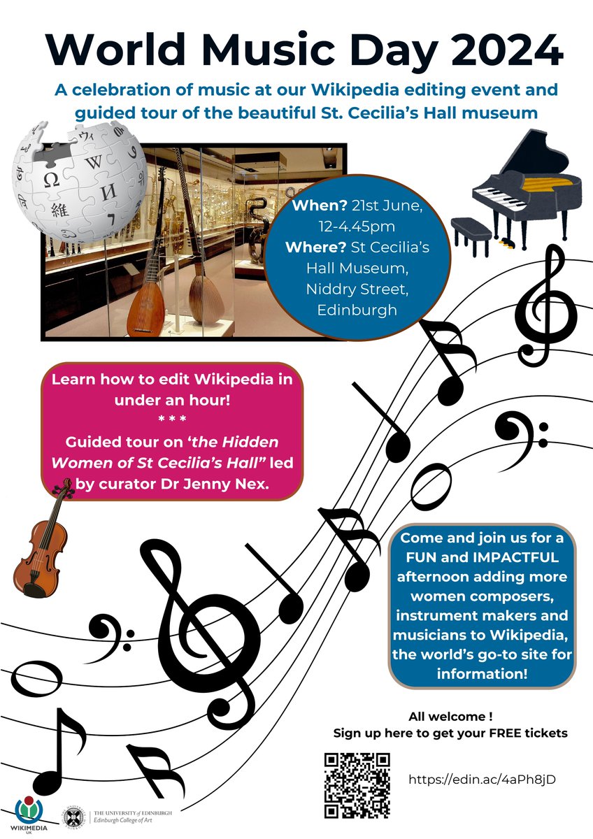 Ewan McAndrew (@emcandre) on Twitter photo Join us TWO WEEKS today for a guided tour of <a href="/StCeciliasHall/">St Cecilia's Hall</a> Concert Room and Music Museum in Edinburgh on 21st June for #WorldMusicDay 2024.
A FREE tour, talks, lunch and wiki edits to add more women composers, musicians & instrument makers to <a href="/Wikipedia/">Wikipedia</a> 
eventbrite.co.uk/e/world-music-… Join us TWO WEEKS today for a guided tour of <a href="/StCeciliasHall/">St Cecilia's Hall</a> Concert Room and Music Museum in Edinburgh on 21st June for #WorldMusicDay 2024.
A FREE tour, talks, lunch and wiki edits to add more women composers, musicians & instrument makers to <a href="/Wikipedia/">Wikipedia</a> 
eventbrite.co.uk/e/world-music-…