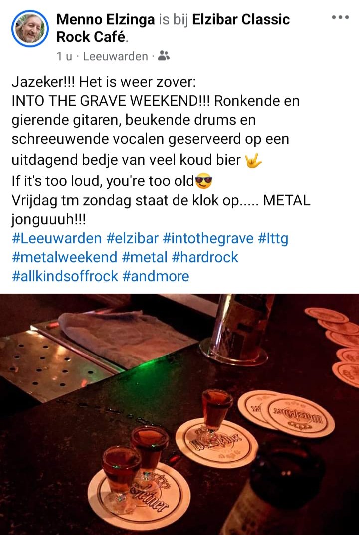 Elzibar's tweet photo. Into The Grave Weekend! 🤟🤟🍻
#ittg #intotheGrave #Leeuwarden #Oldehove #metal #metalbar #metalheads #loudmusic #hardrock #metalweekend #ifitstooloudyouretooold #famyne #sludge #Stoner #coldbeer #rockbar https://t.co/lQdbn0dMfl