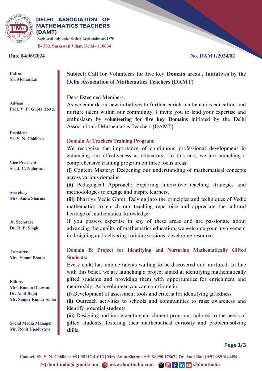 Delhi Association of Mathematics Teachers India tweet media